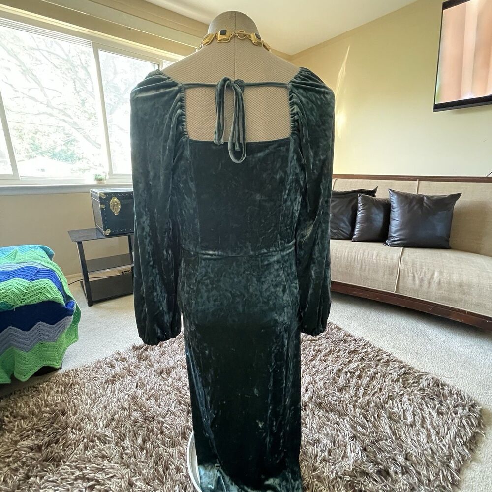 Ava & Viv Women’s 1X Dress, Velvet with Square Neckline, Green, Tie Back Forest - Picture 10 of 13